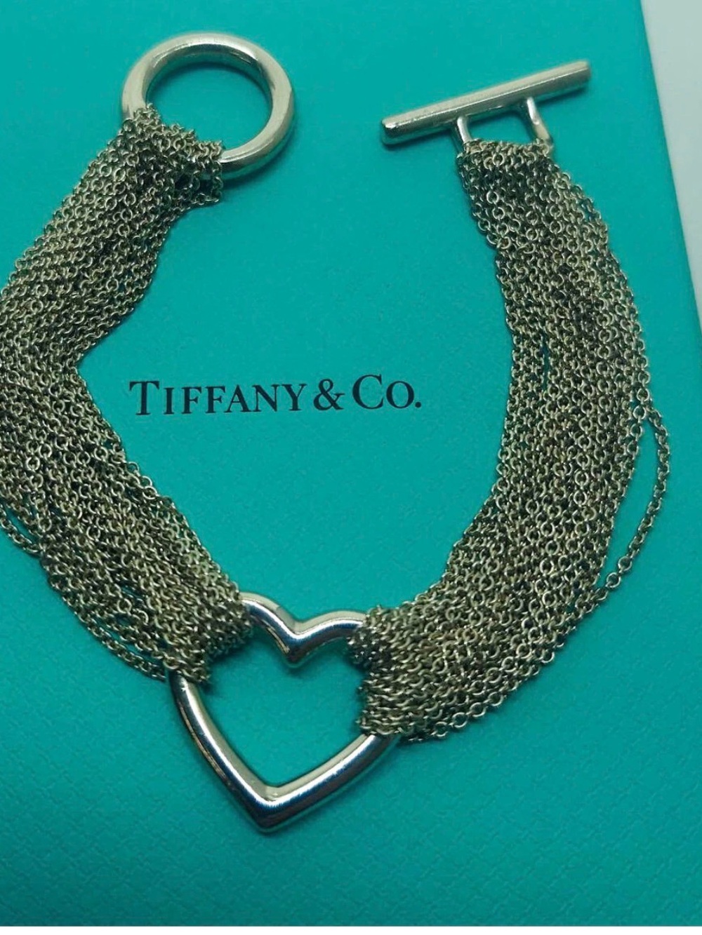 Tiffany & Co. Silver Multi-Strand Heart Toggle Bracelet